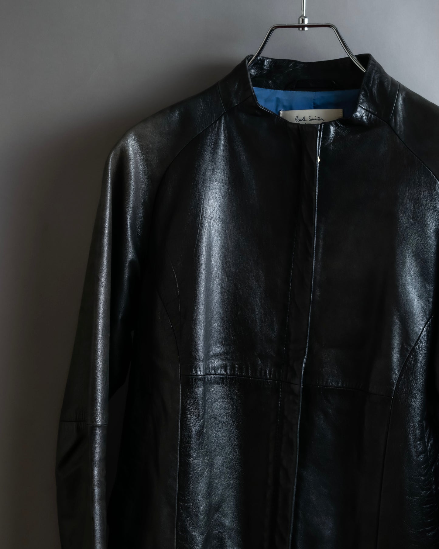 "PAUL SMITH" 100% sheep skin no collar leather jacket