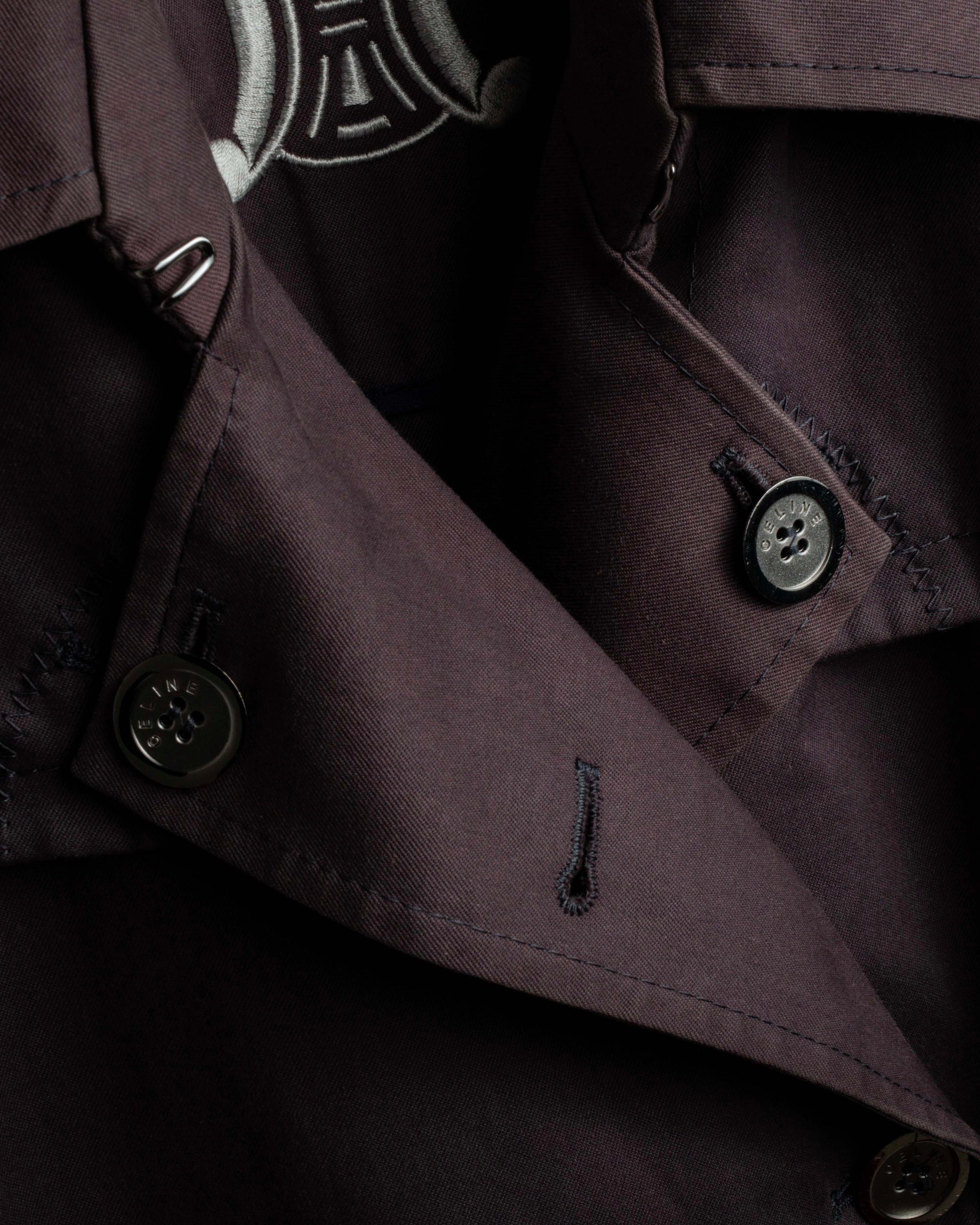 "CELINE" Triomphe button design in plum brown color
 trench coat