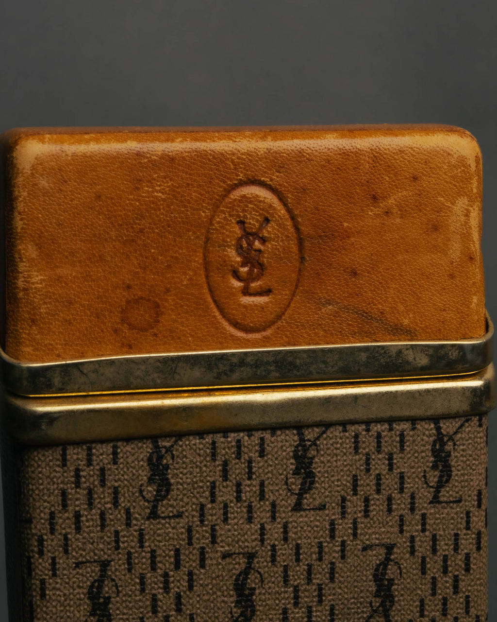 "Yves Saint Laurent" 70's-80's Vintage monogram canvas leather cigarette case