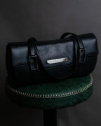 "BVLGARI" Horizontal form engraved logo leather bag