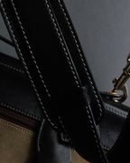 "LOEWE" 80's-90's Logo engraved suede leather combination business bag