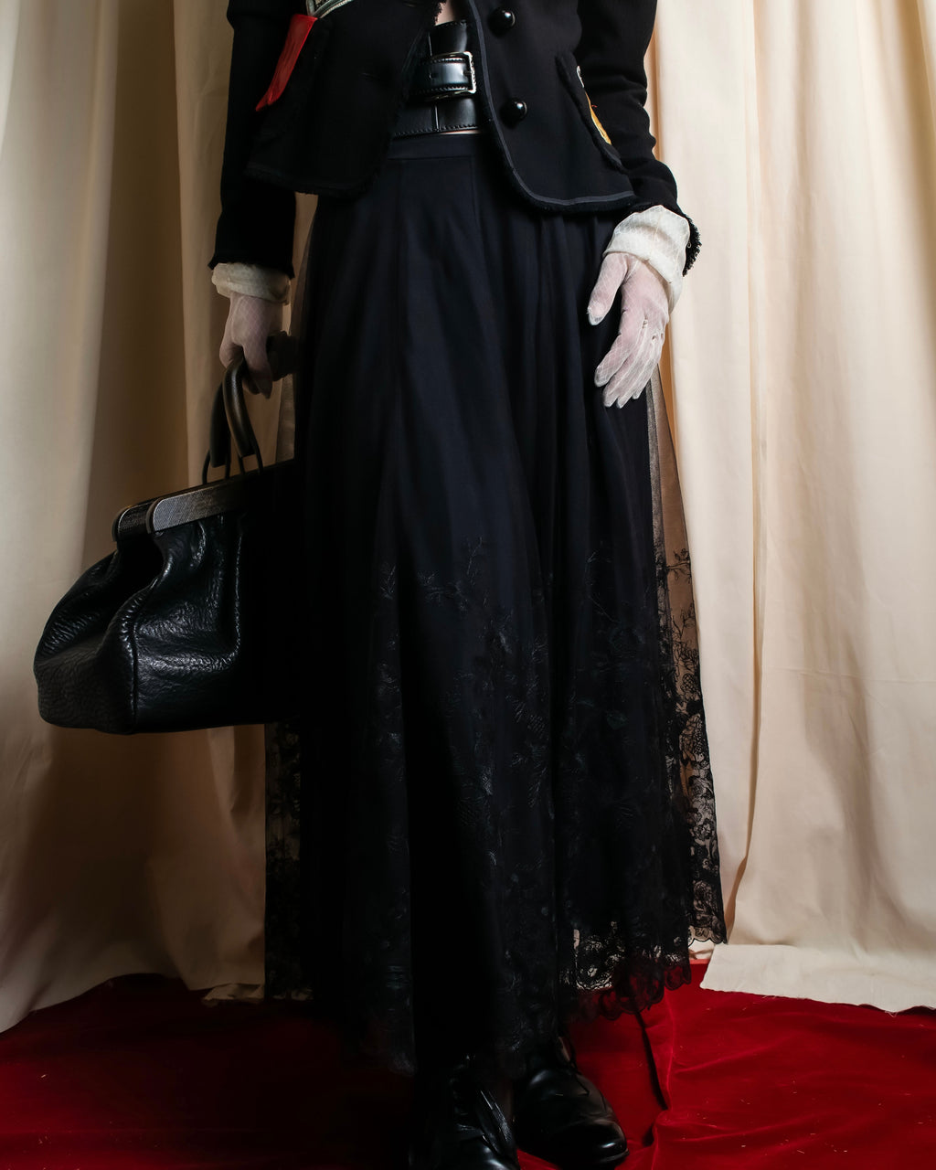 "LOUIS VUITTON" Tiered embroidered design flared skirt