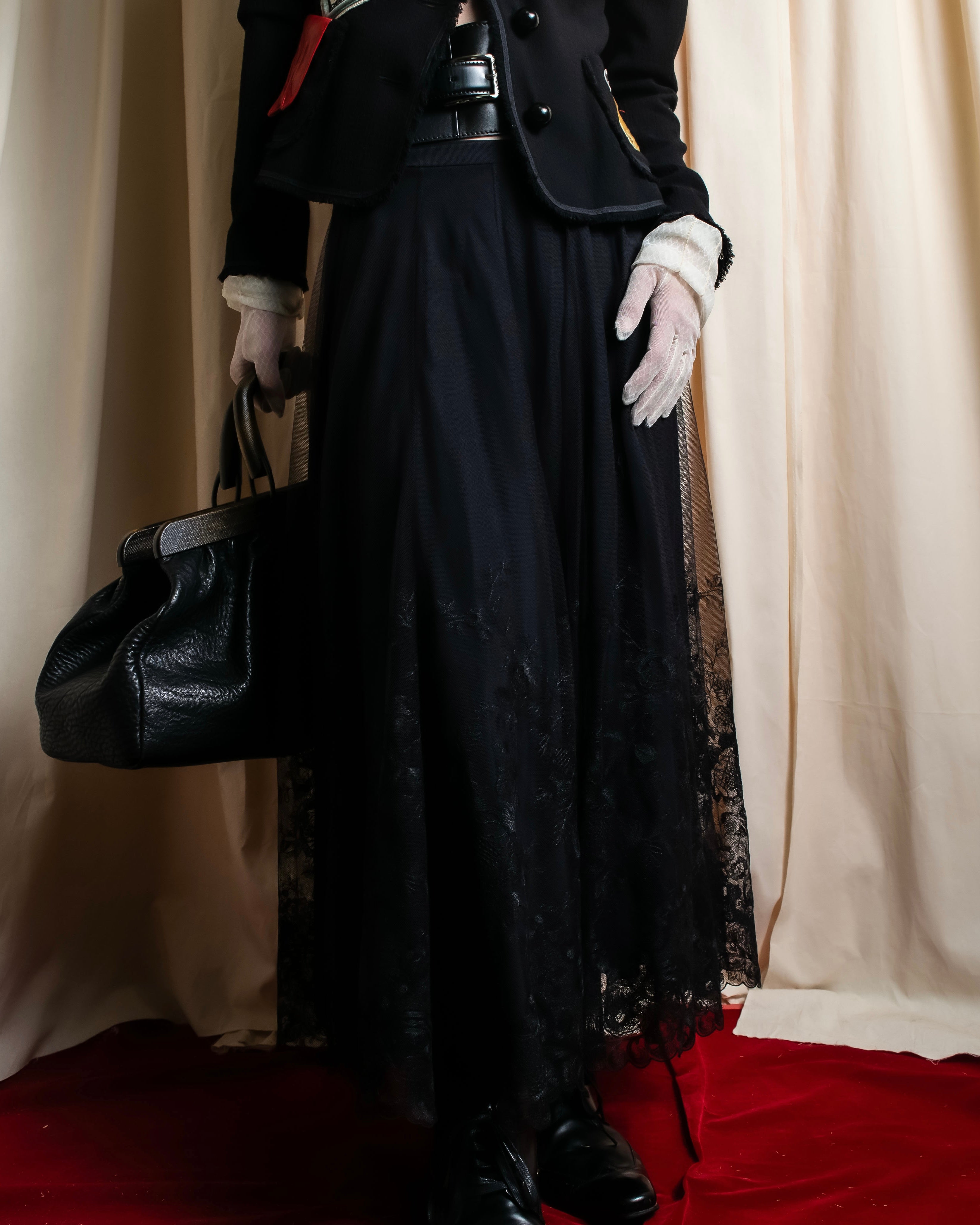 "LOUIS VUITTON" Tiered embroidered design flared skirt