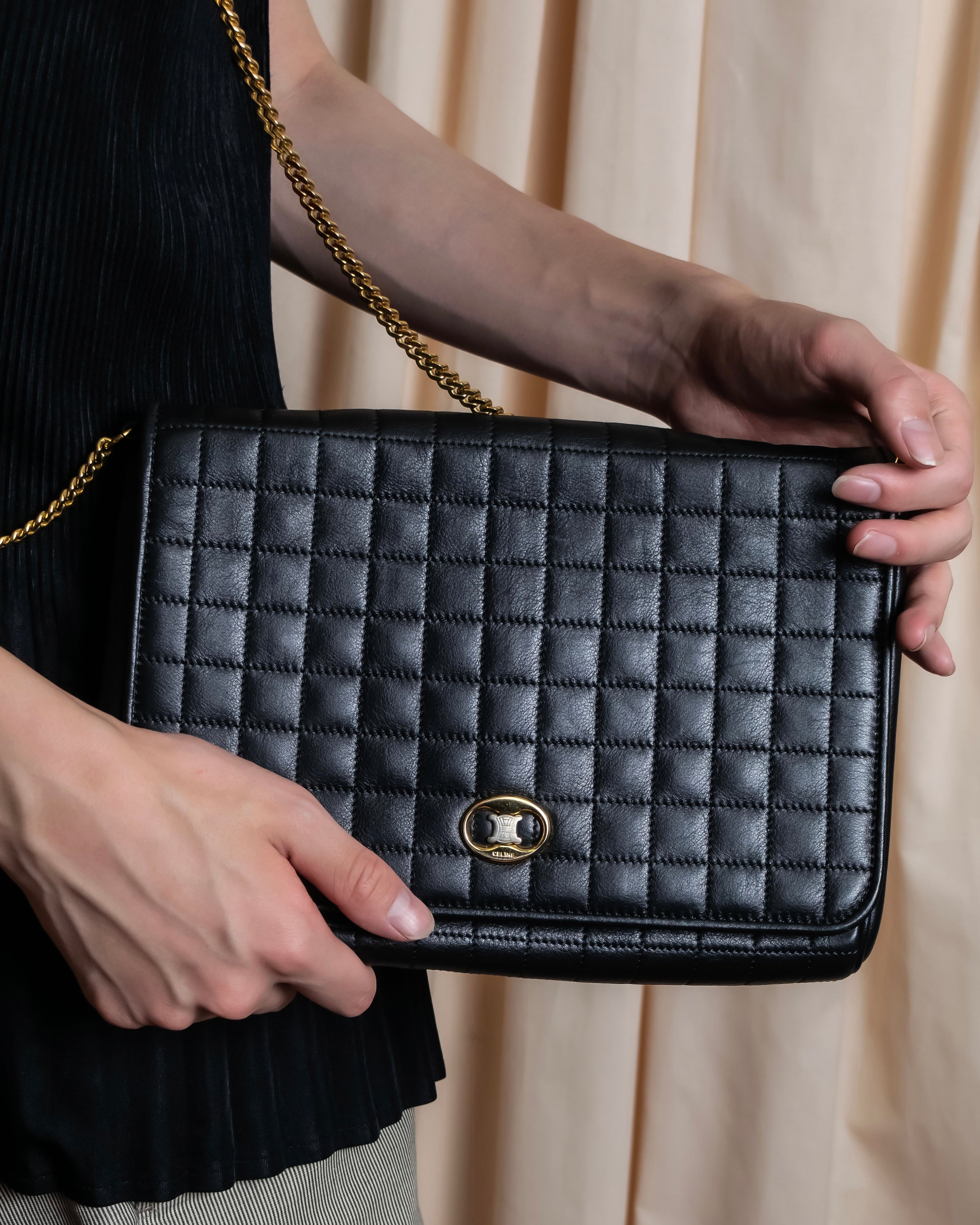 "CELINE" Triomphe logo quilted leather shoulder bag