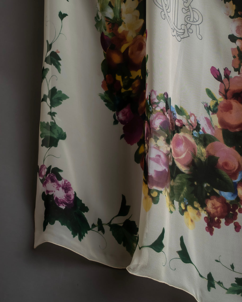 "Christian Dior" Wreath floral design silk scarf