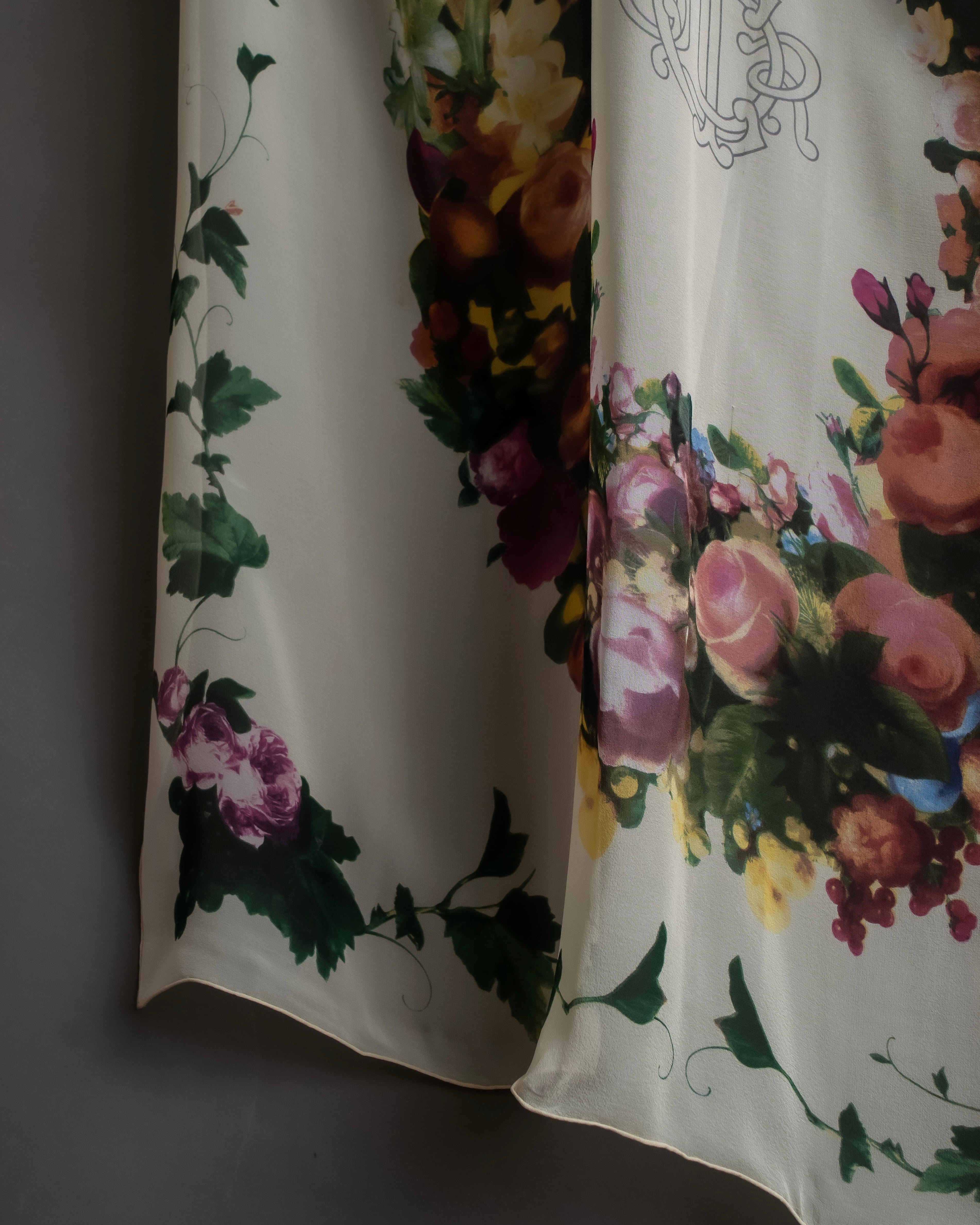 "Christian Dior" Wreath floral design silk scarf