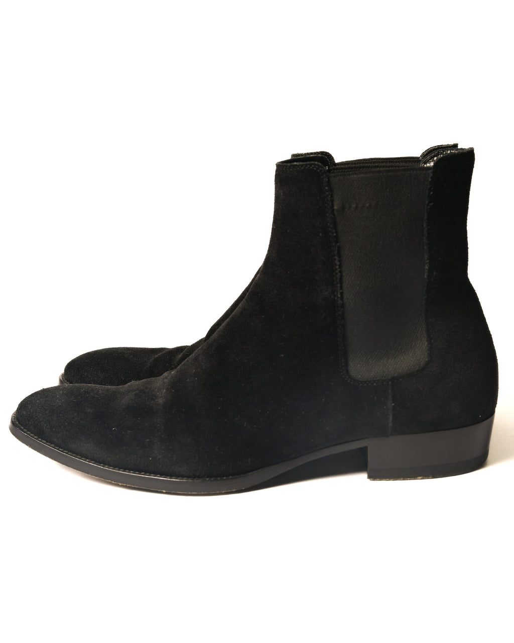 SAINT LAURENT PARIS/ “WYATT 30” Black Suede  Chelsea Heel Boots