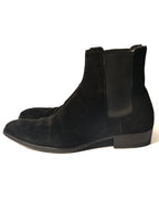 SAINT LAURENT PARIS/ “WYATT 30” Black Suede  Chelsea Heel Boots