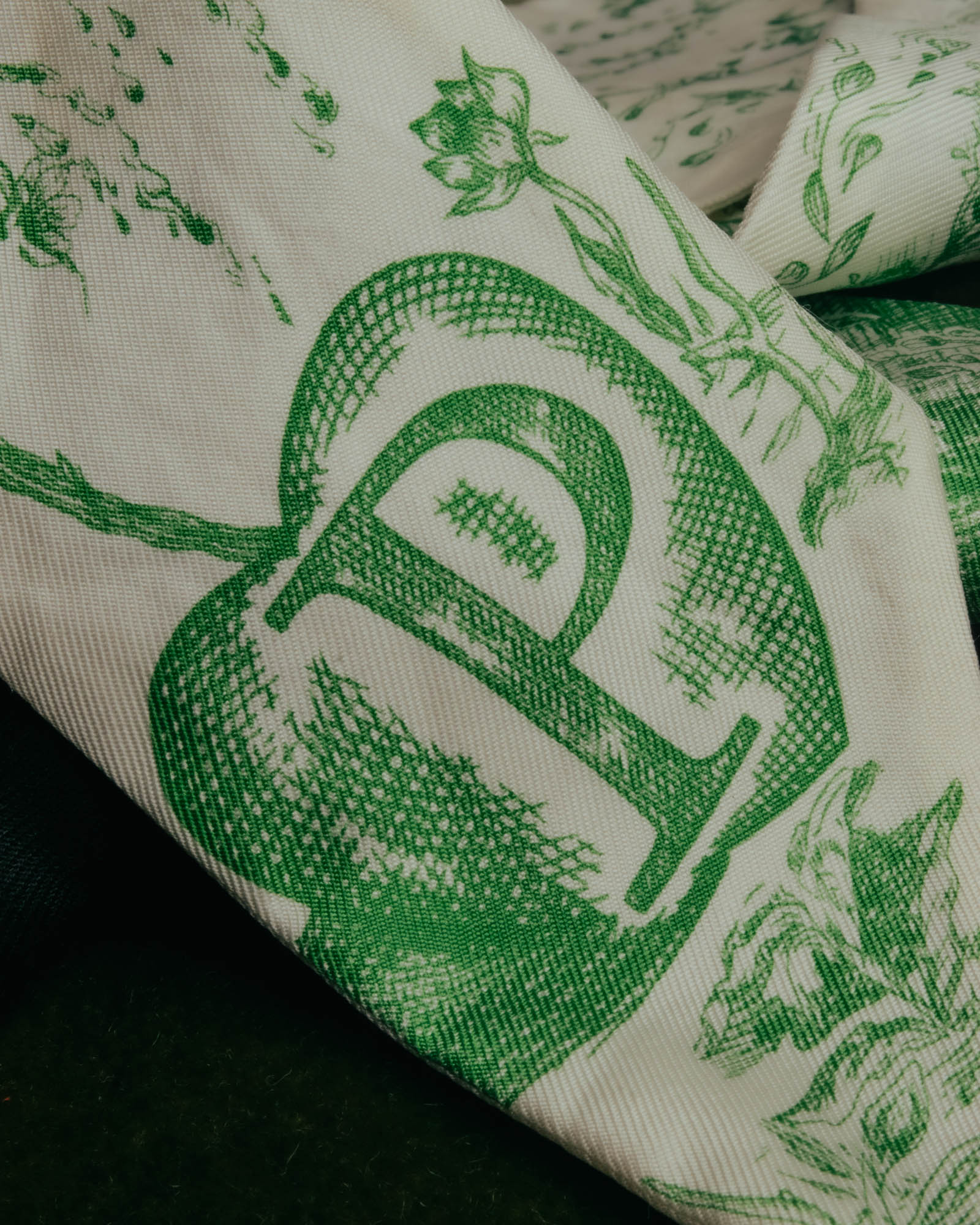 "DIOR" Green printed silk mitzah scarf