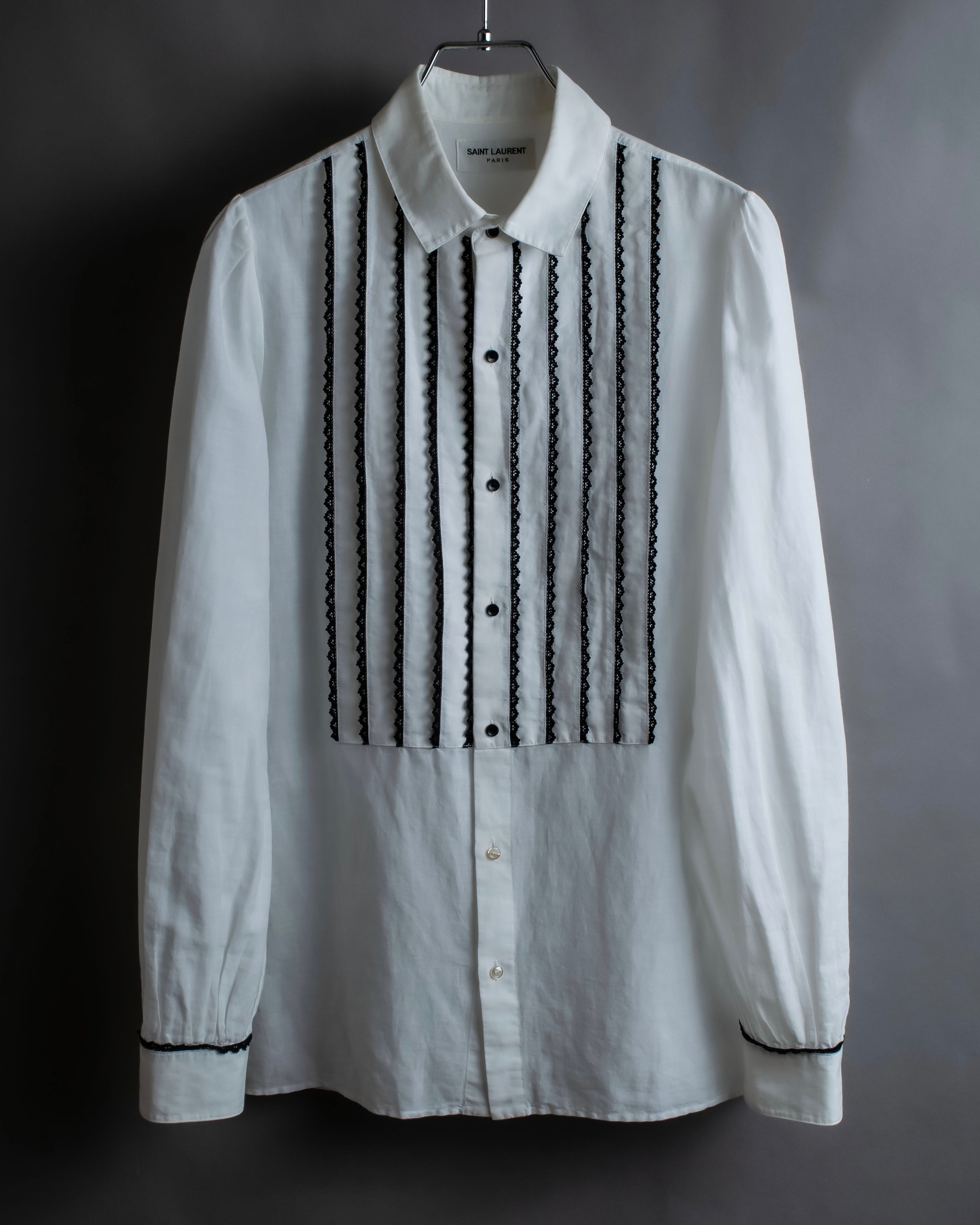 "Saint Laurent" 22SS Ribbon lace design tuxedo shirt