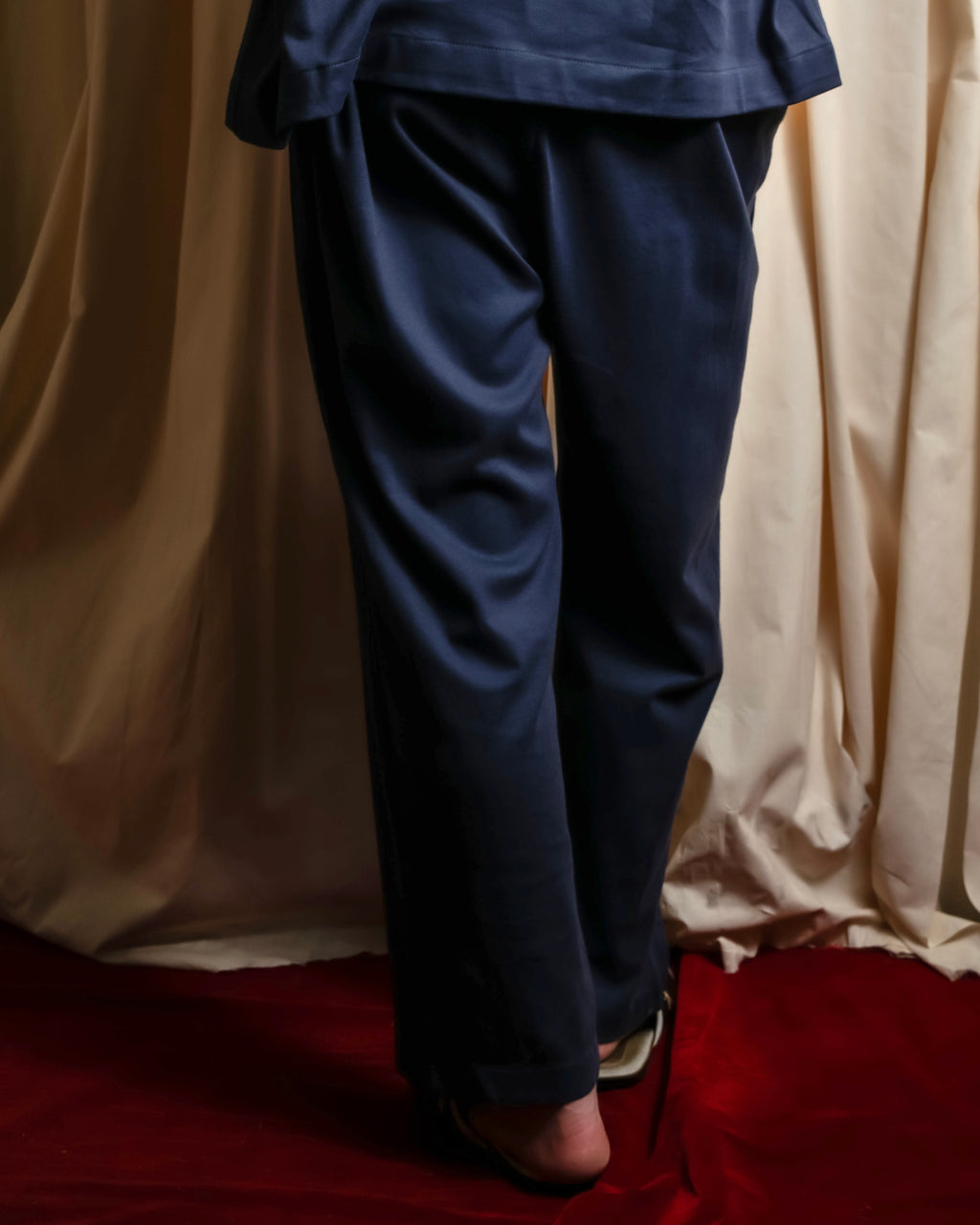 "CELINE" Piping design blue pajama set up