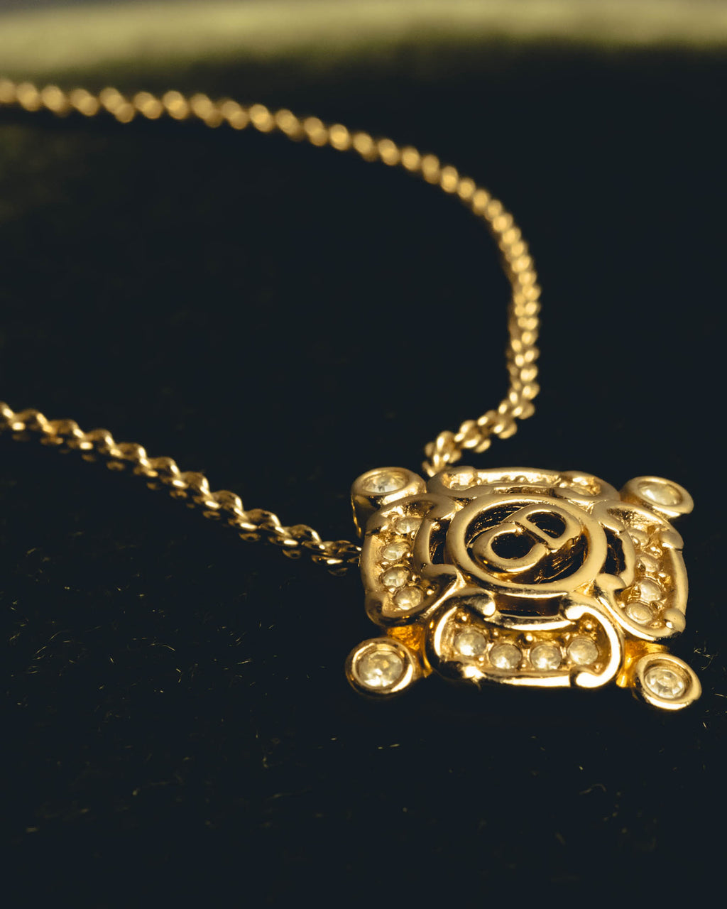 "Christian Dior" 90's-00's Crystal cd logo pendant necklace