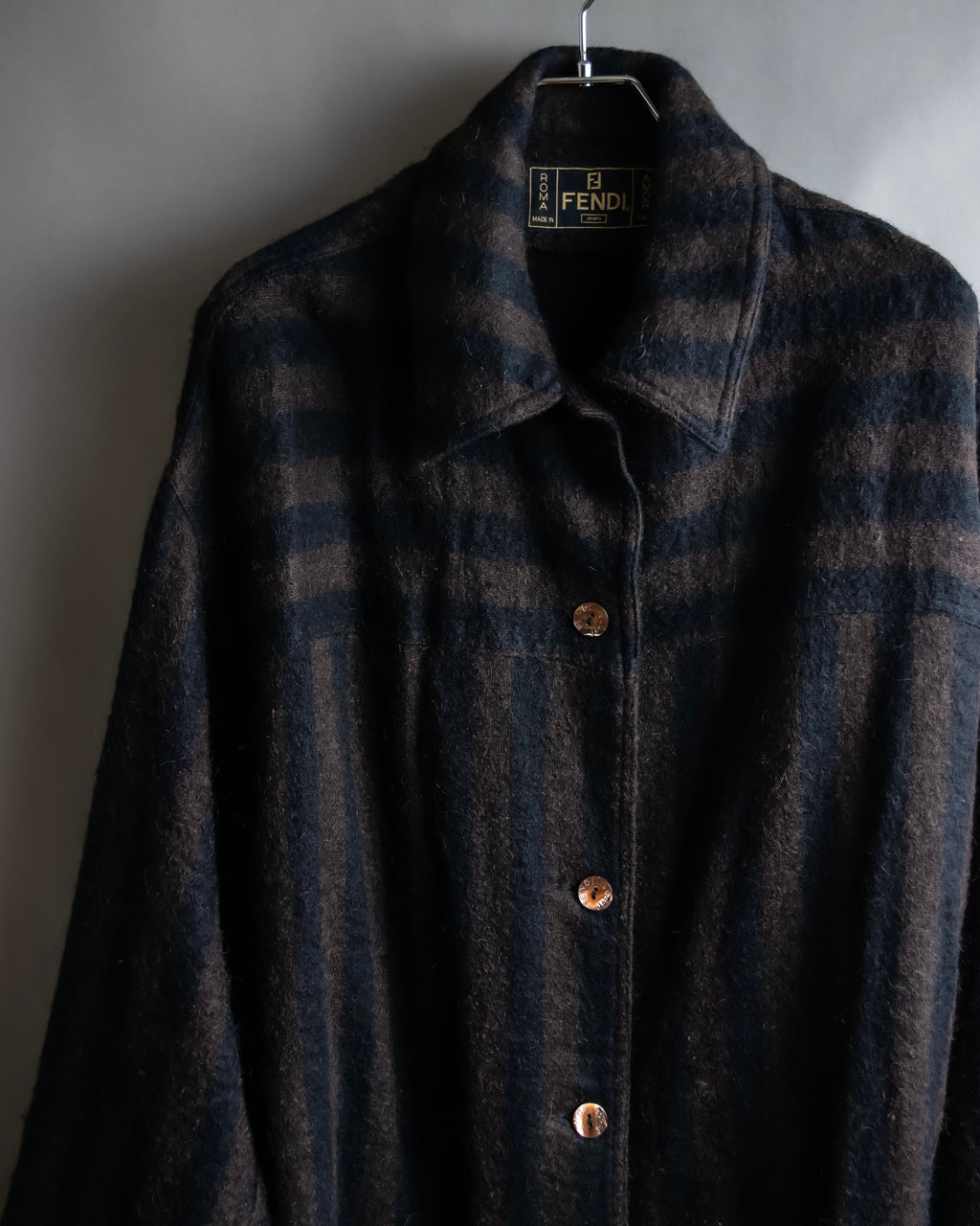 "FENDI" Pecan stripe pattern A-line silhouette coat