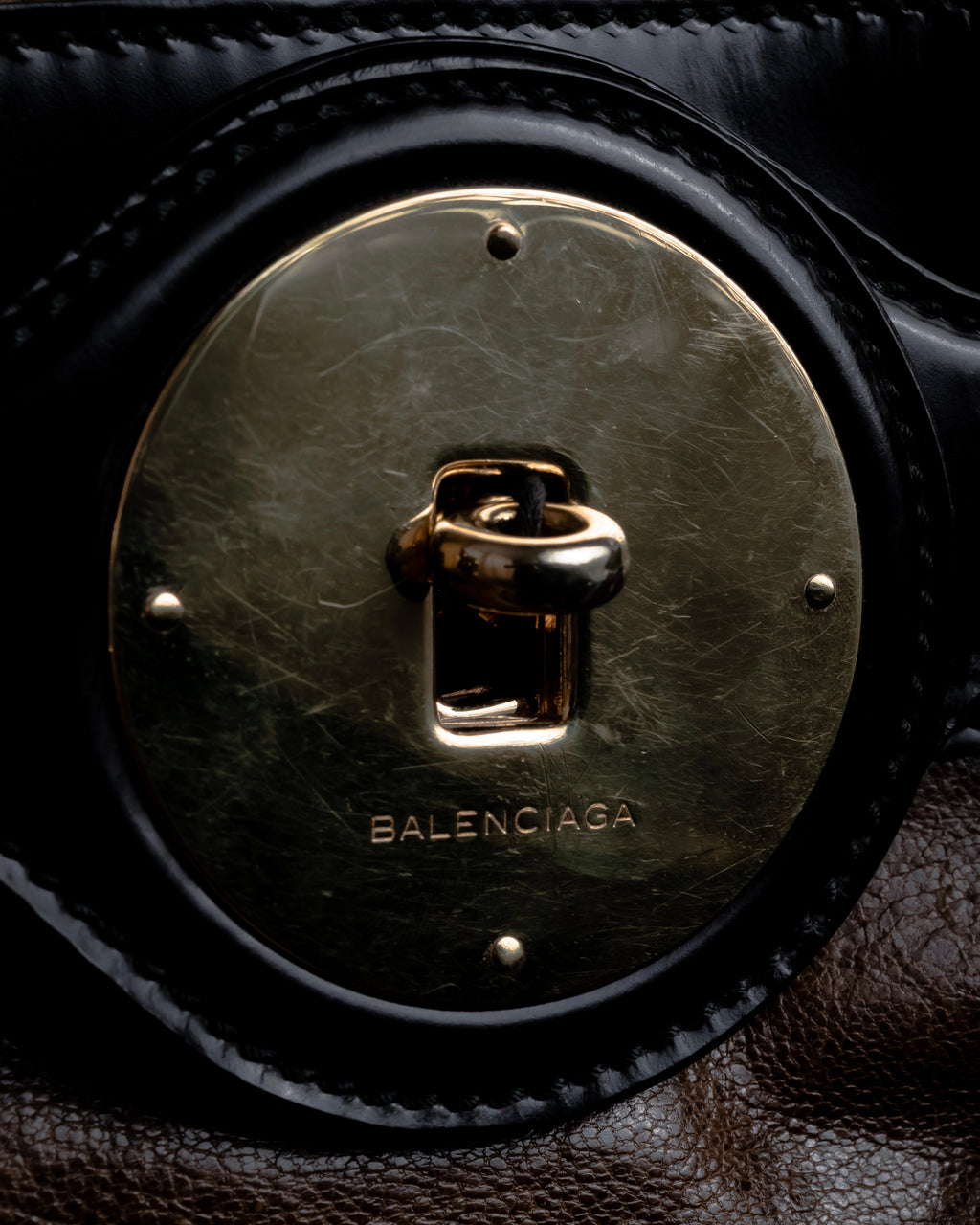"BALENCIAGA" Gold turn lock design leather combination bag
