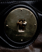 "BALENCIAGA" Gold turn lock design leather combination bag