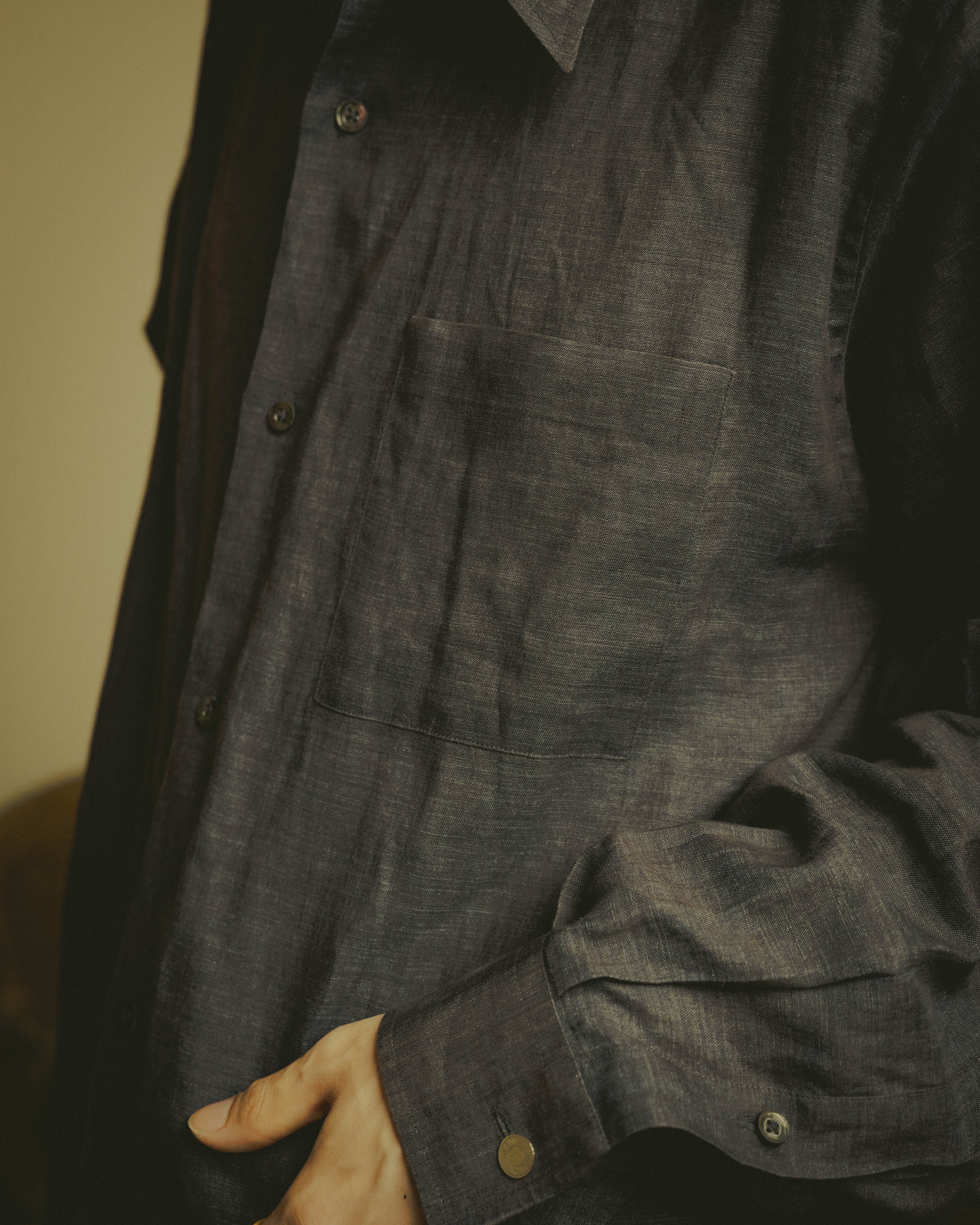 -SPECIAL- “HERMES” 90’s-00’s wide-collar linen shirt