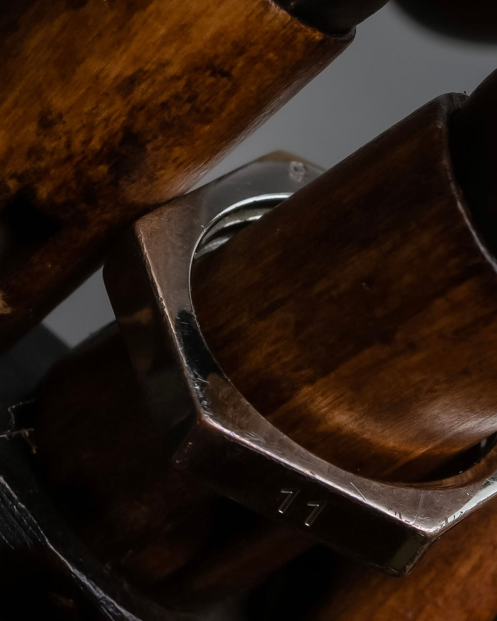 "MAISON MARGIELA" Numbered logo engraved hexagonal silver ring