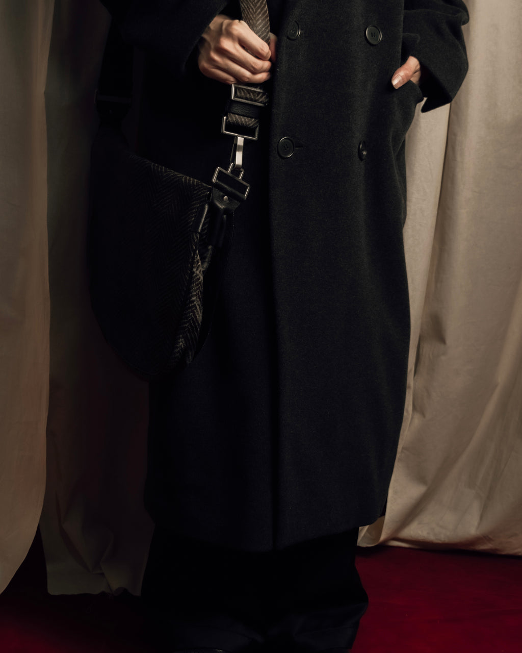 "GIORGIO ARMANI" Double-breasted charcoal gray super maxi chester coat