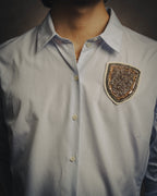 -SPECIAL- "Christian Dior" 00's-10's Embellished shield crest striped ruched sleeve shirt