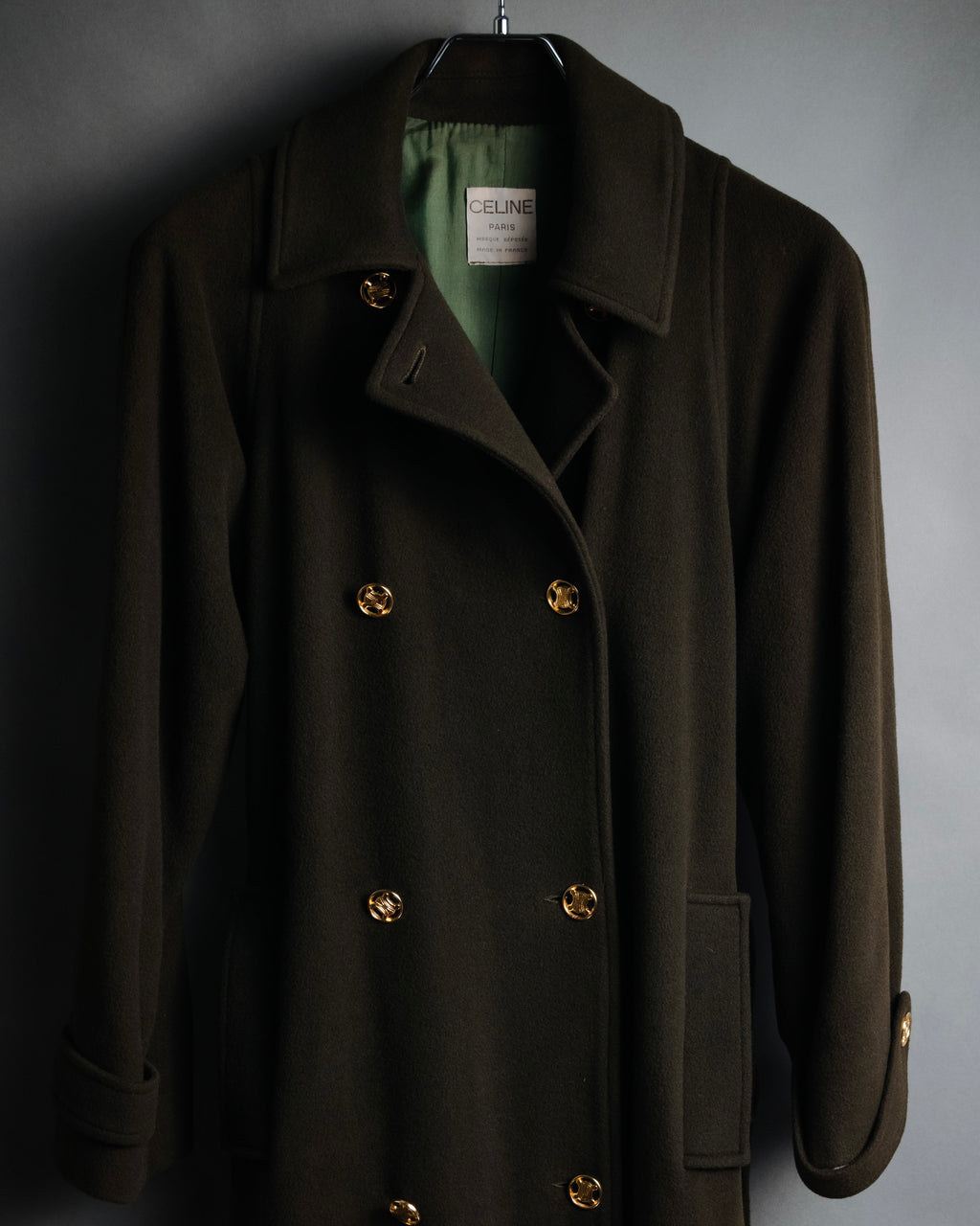 –SPECIAL– "CELINE" 80’s-90’s Triomphe button double breasted long coat