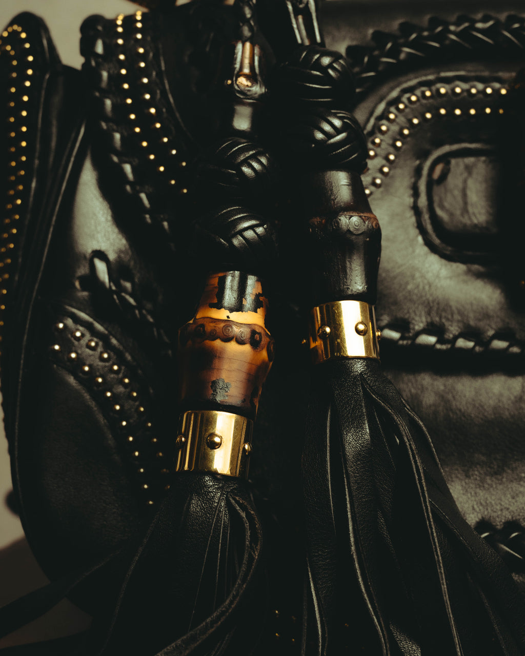 –SPECIAL– "GUCCI" 10's Embellished bamboo leather handbag