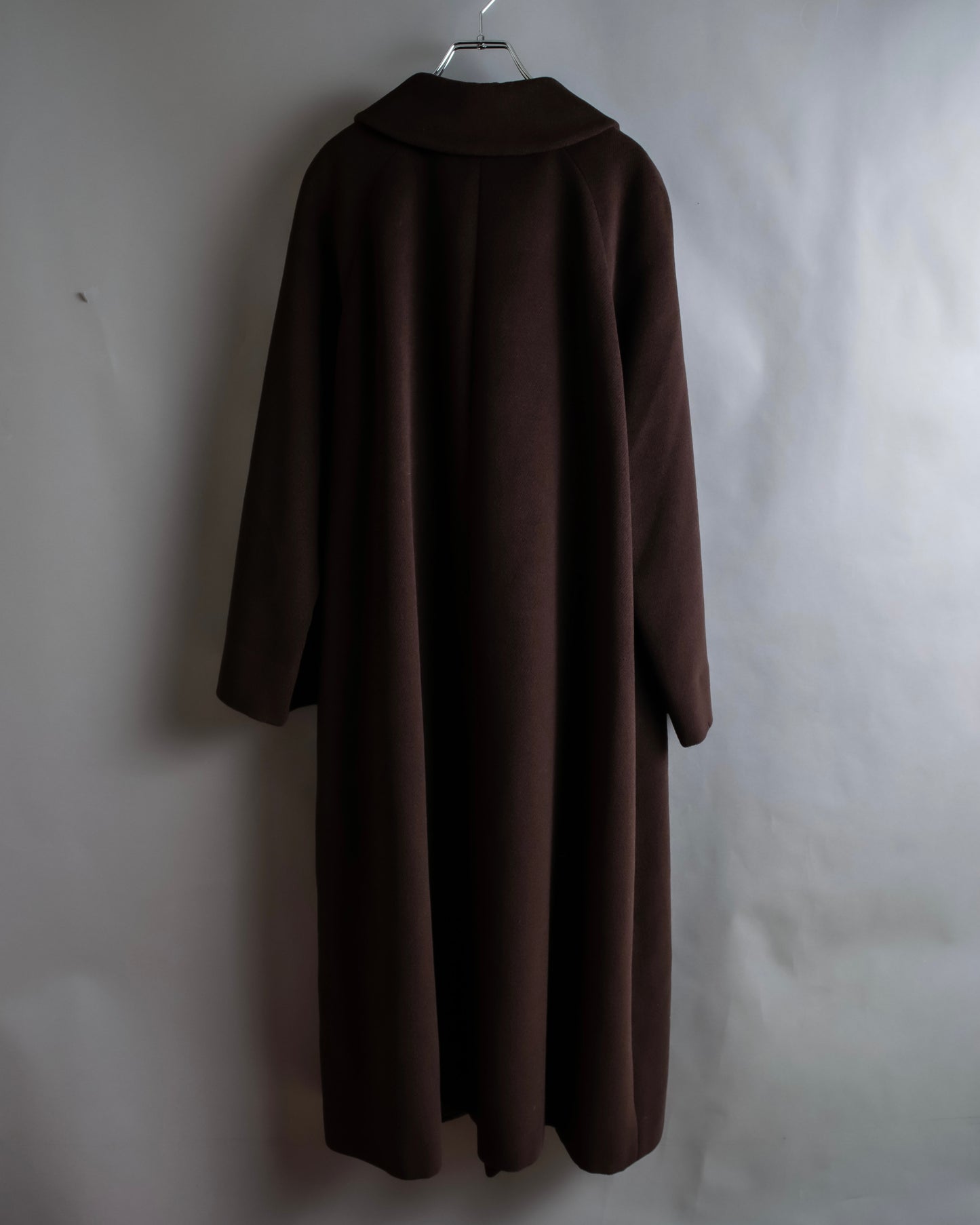 "BURBERRYS" Fly front deep brown soutien collar super long coat