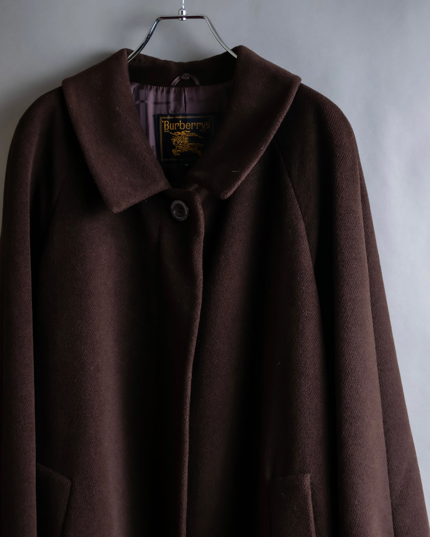 "BURBERRYS" Fly front deep brown soutien collar super long coat