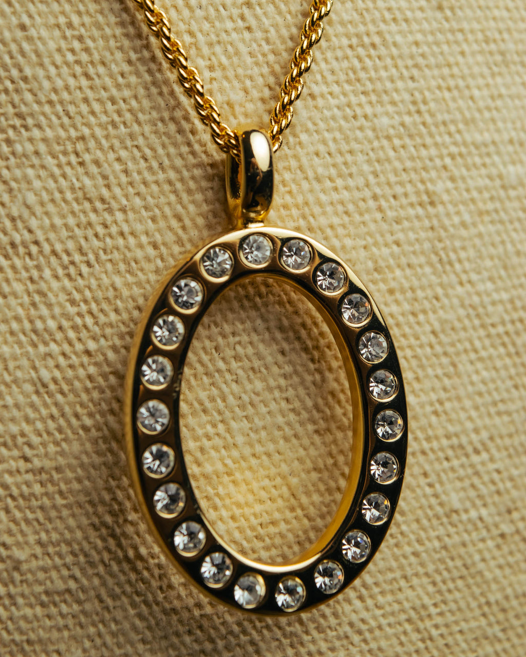"Christian Dior" 80's-00's Rhinestone oval pendant necklace