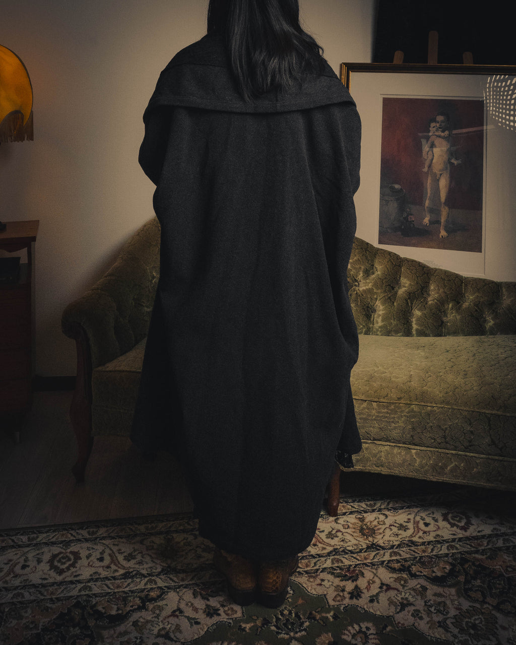 –SPECIAL– “DOLCE & GABBANA” 90’s Lace-trimmed shawl-collar wool robe coat