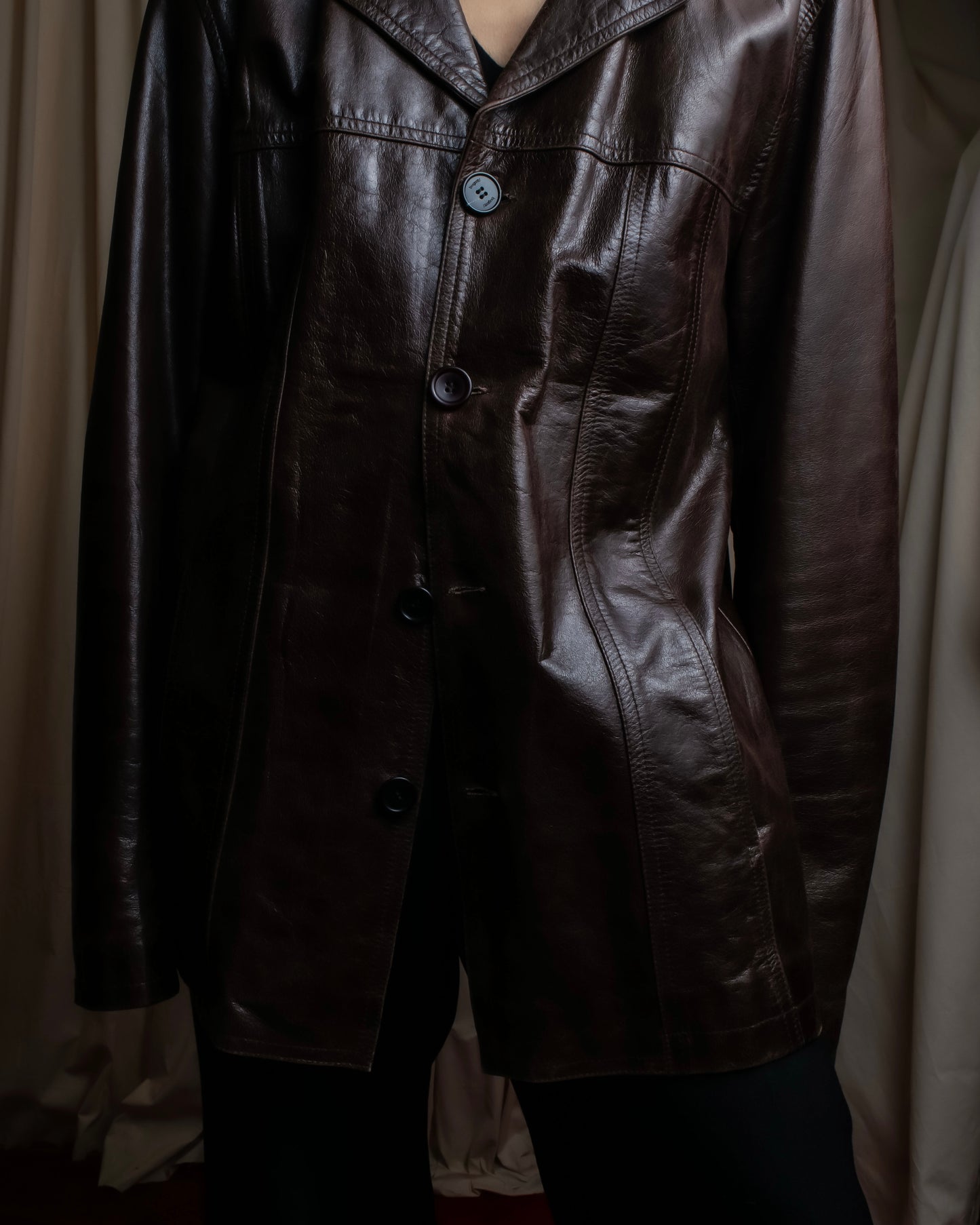 "Vintage 100% cow leather oversized tailored jacket"