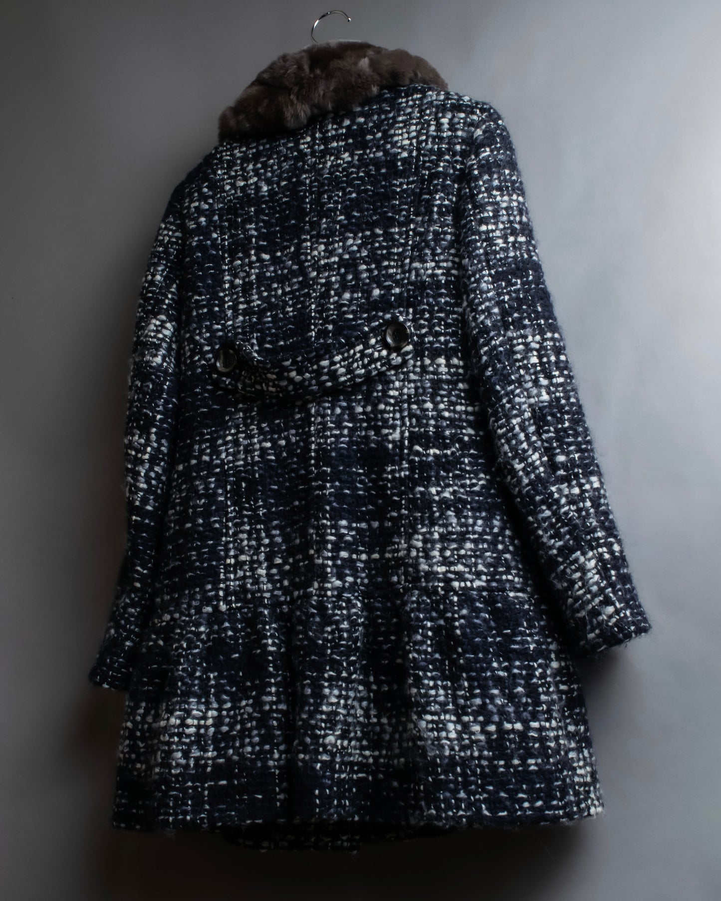 "Weekend Max Mara" Fur trimmed design collar tweed flare coat