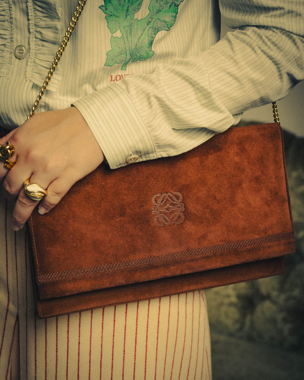 -SPECIAL- “LOEWE” 80’s-90’s embossed anagram suede shoulder bag