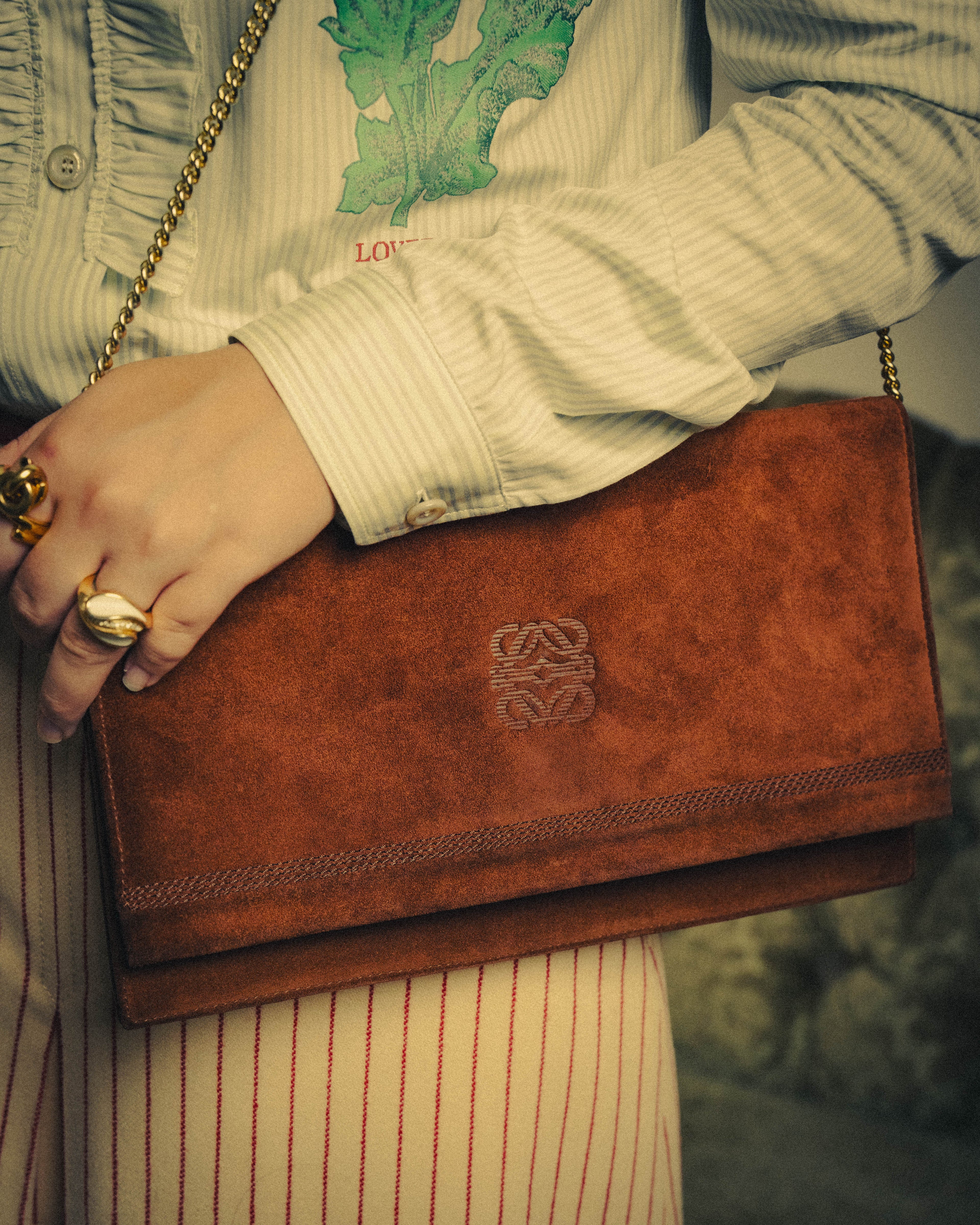 -SPECIAL- “LOEWE” 80’s-90’s embossed anagram suede shoulder bag