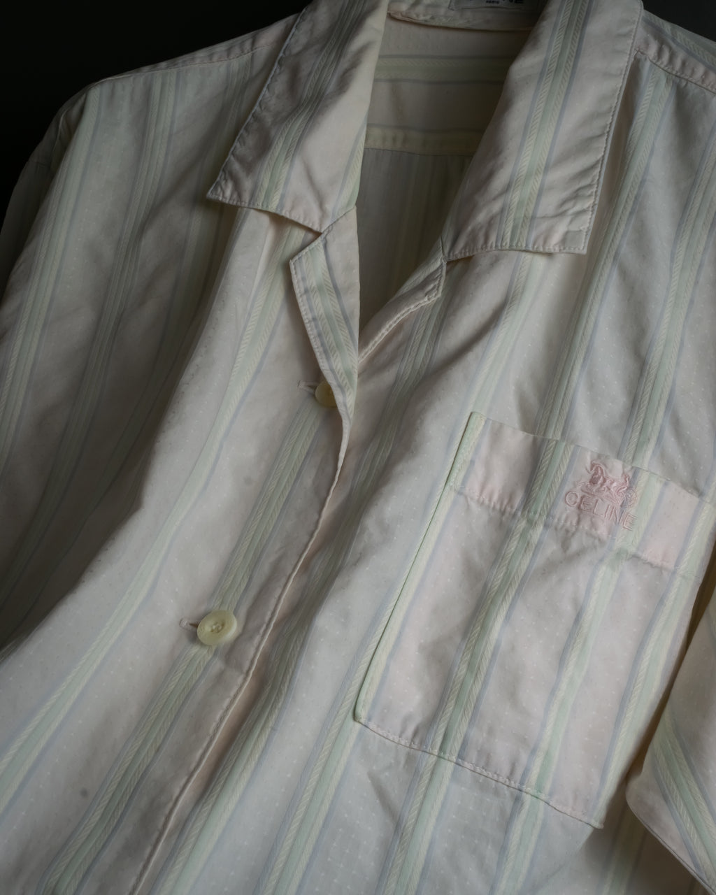 "CELINE" 80’s-90’s Pastel dobby striped pajama shirt