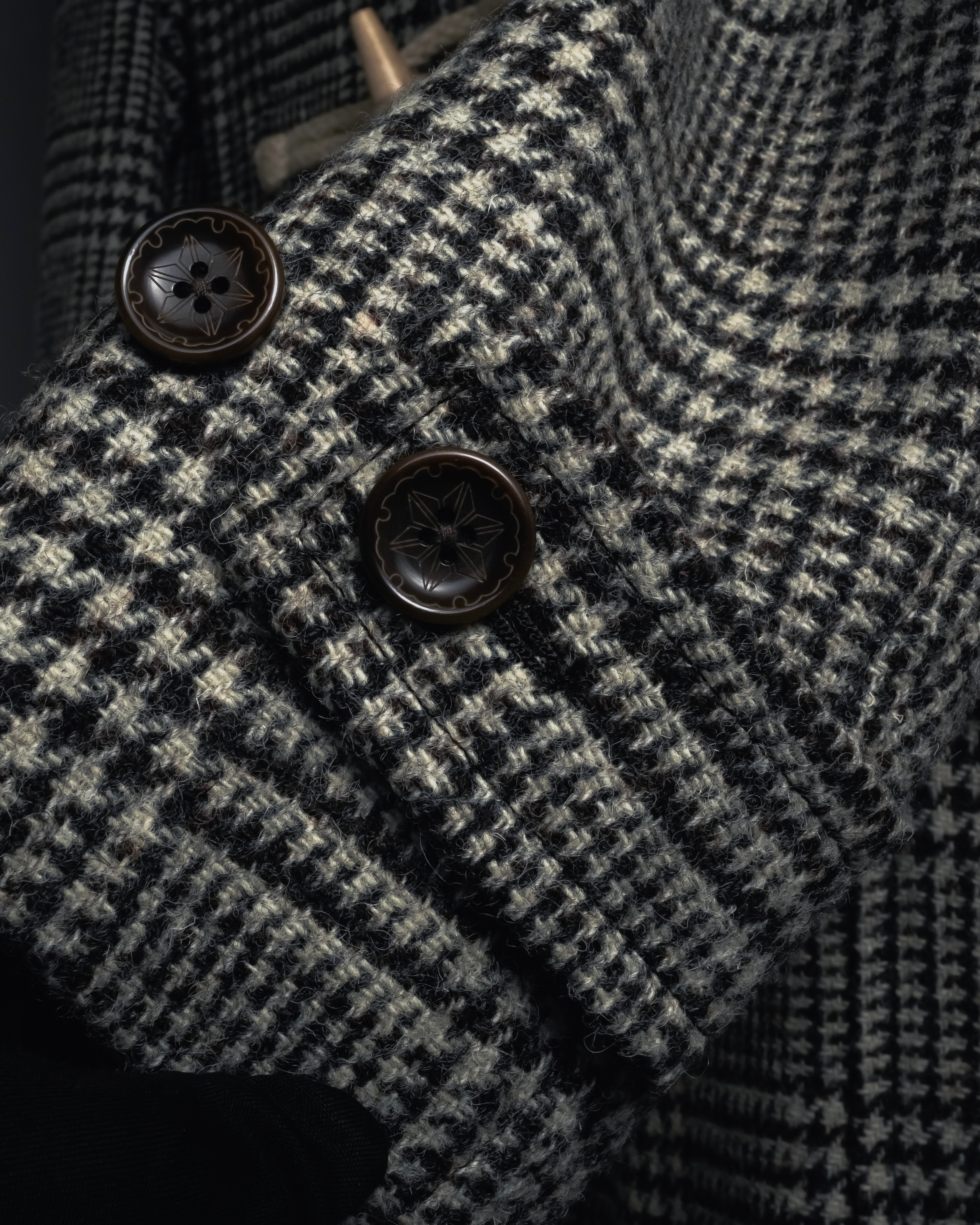 “Harris Tweed” Hooded plaid duffle coat