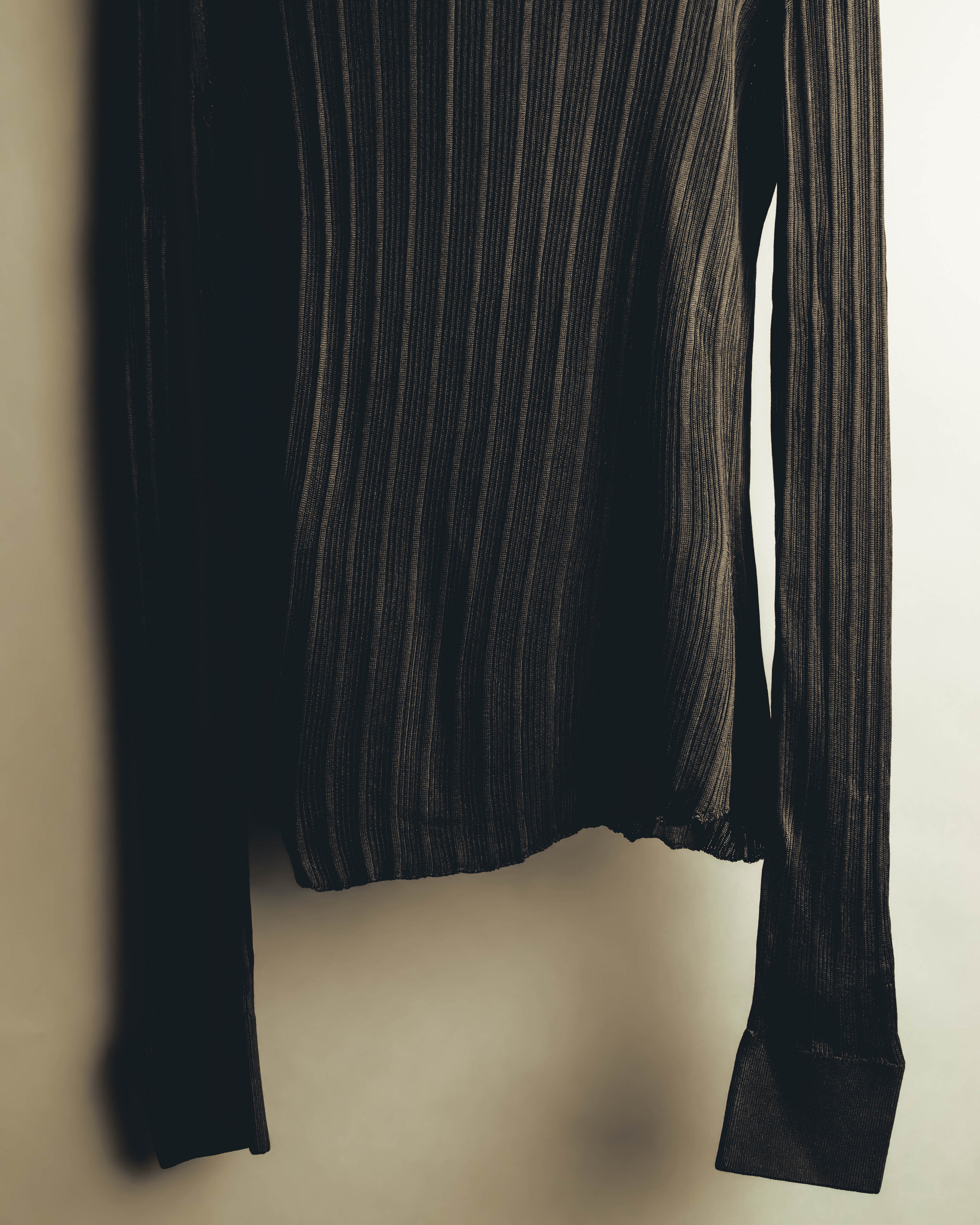 "SAINT LAURENT PARIS" 2020's Sheer ribbed silk blend polo cardigan