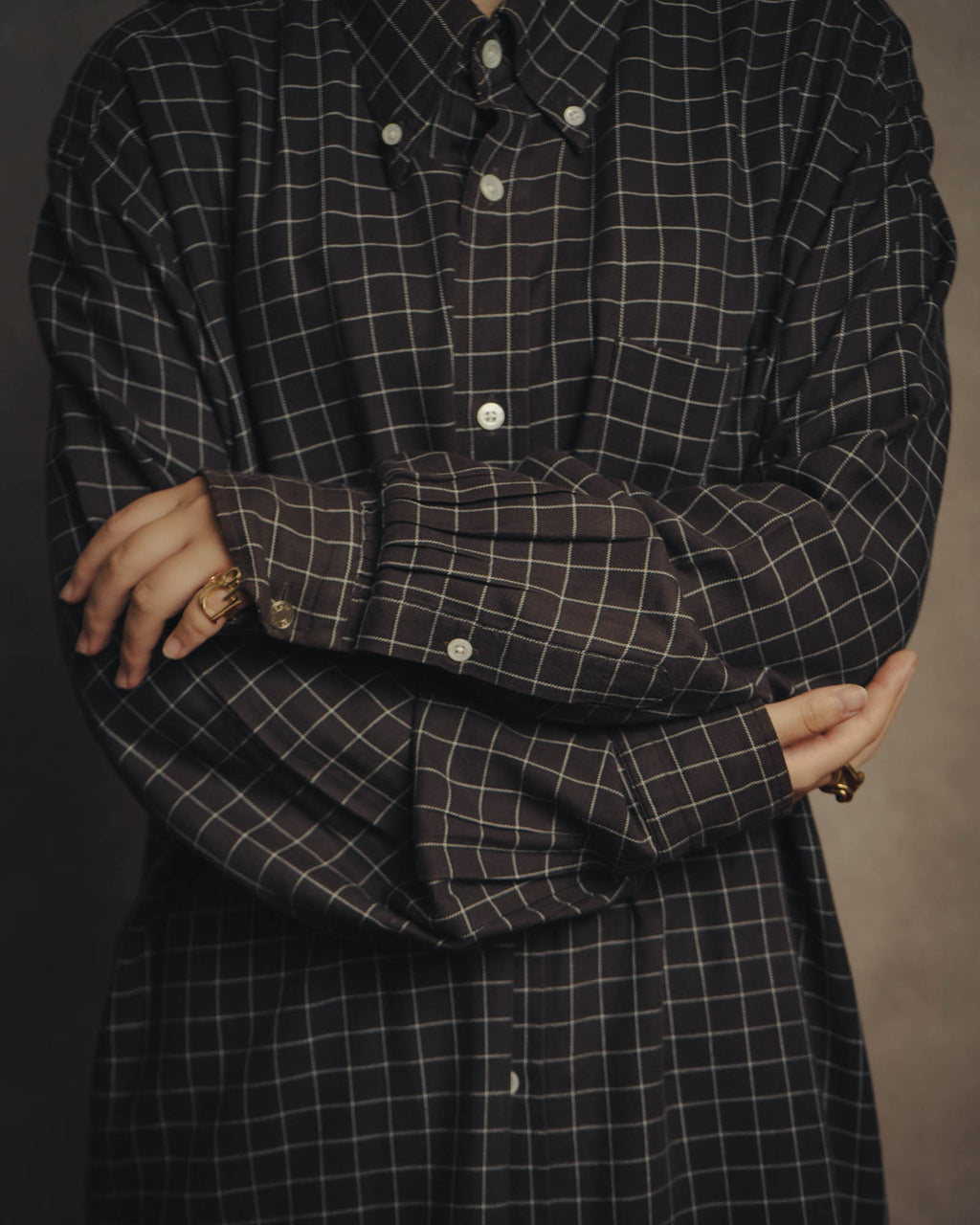 -SPECIAL- “HERMES” 90’s-00’s Windowpane checked sellier button shirt