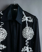 Vintage double zip ribbon flower design sheer jacket