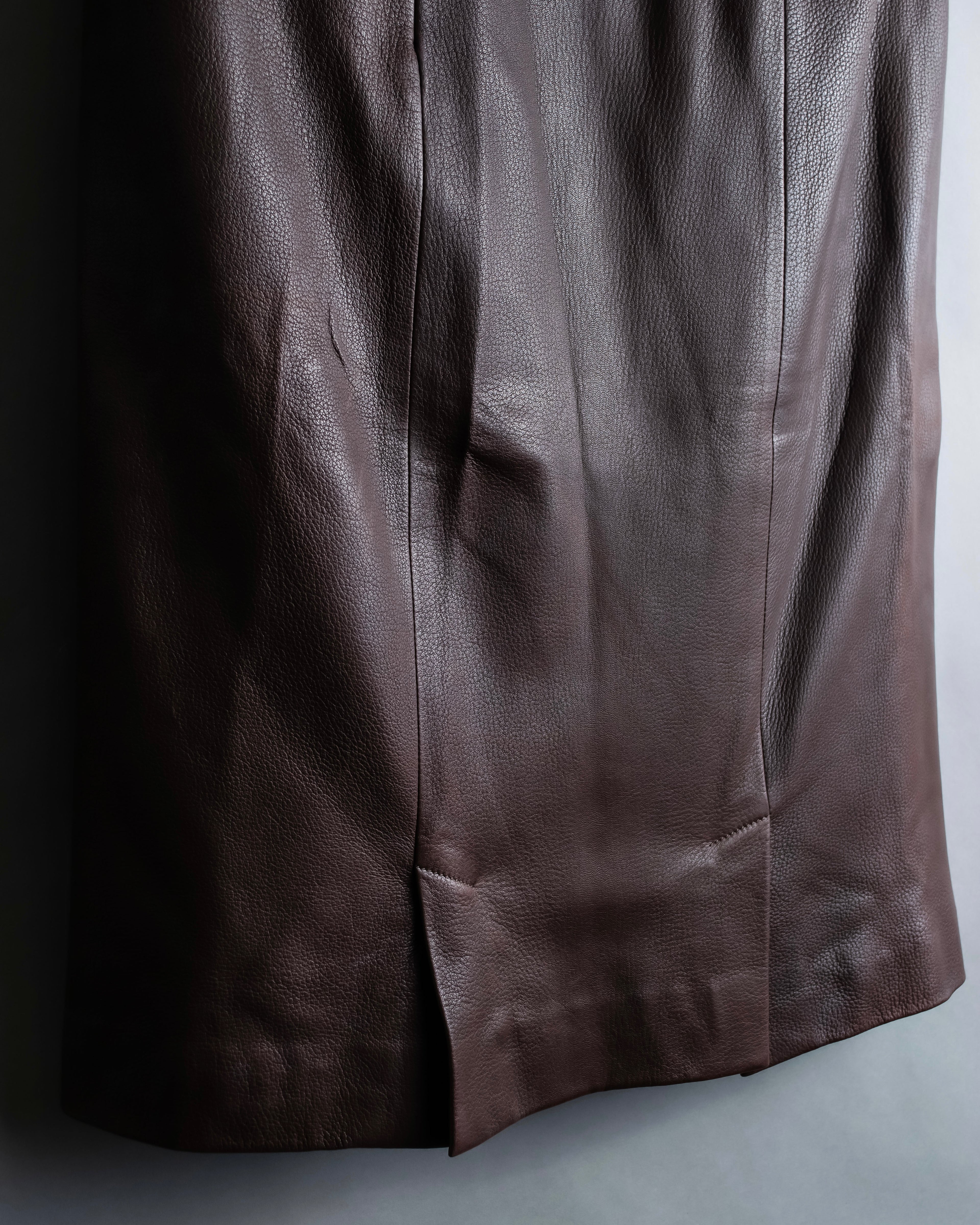 "Hermes by Gaultier" Round Pocket Wine Red Leather Skirt