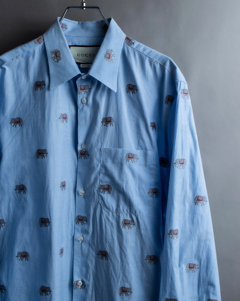 "GUCCI" Michele period elephant pattern sax blue color shirt