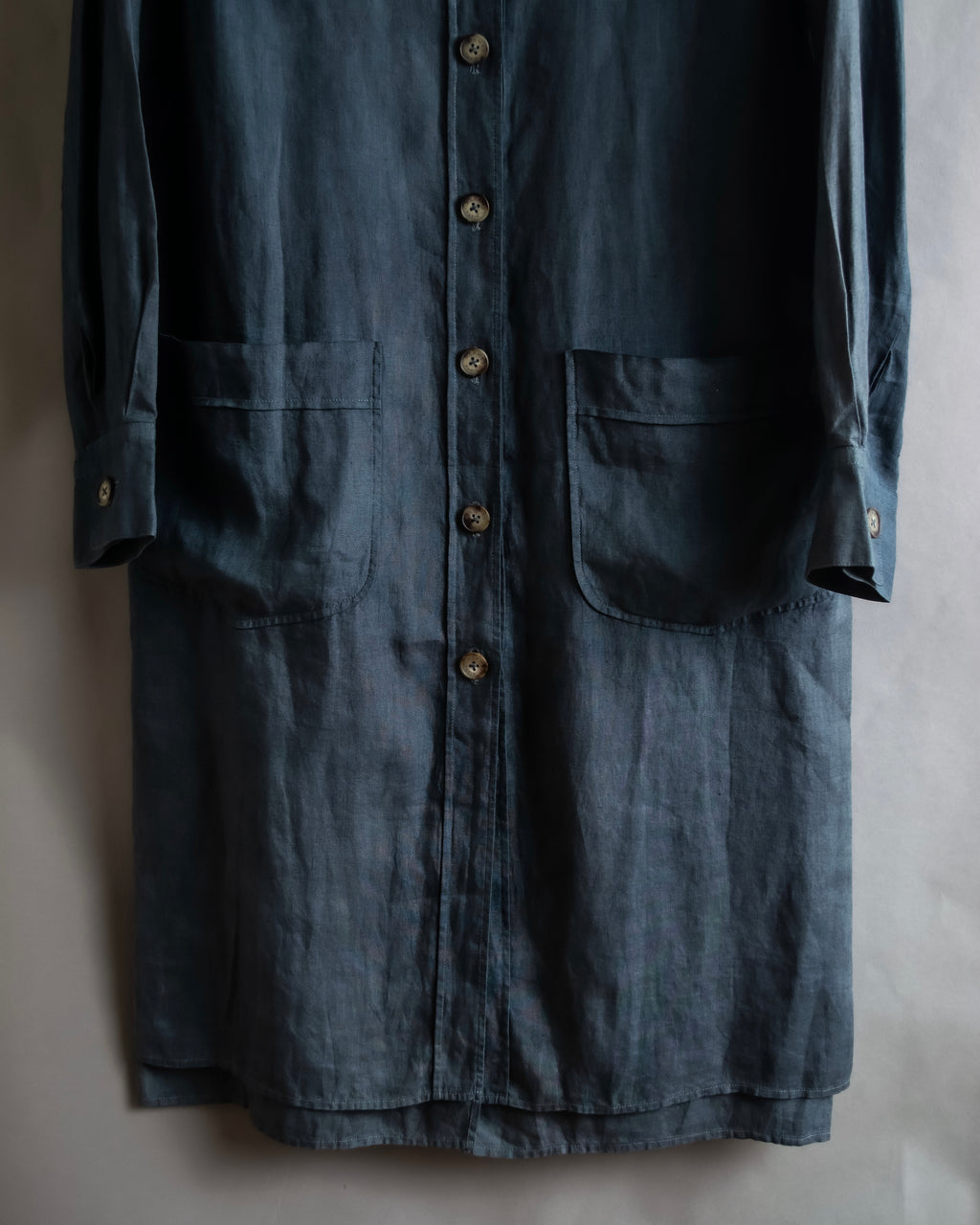 "HERMES" 90's Military detail linen long shirt dress