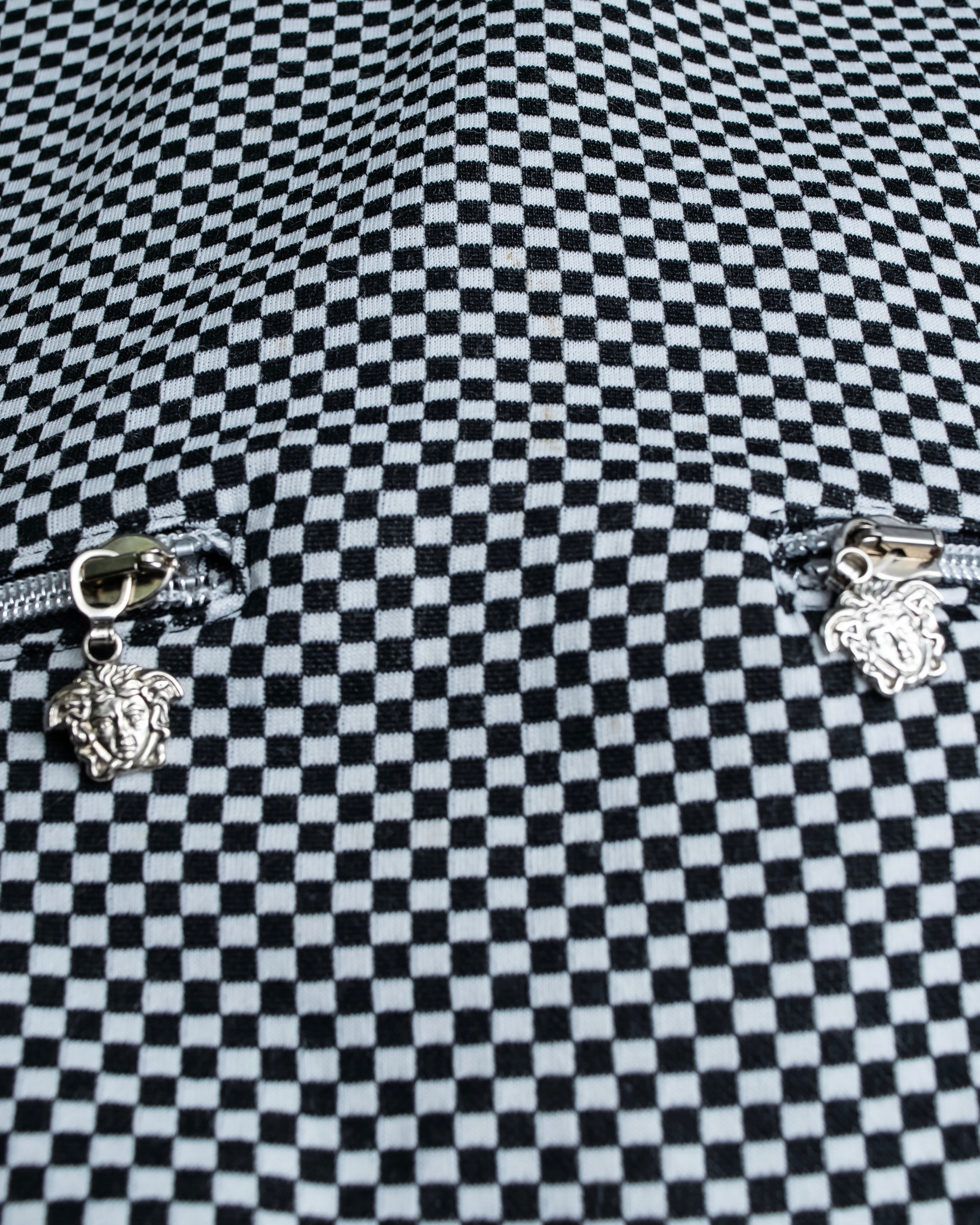 “VERSACE” checkered pattern zip pocket pull over