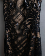 "TADASHI SHOJI" Lace docking sequin design sleeveless long dress