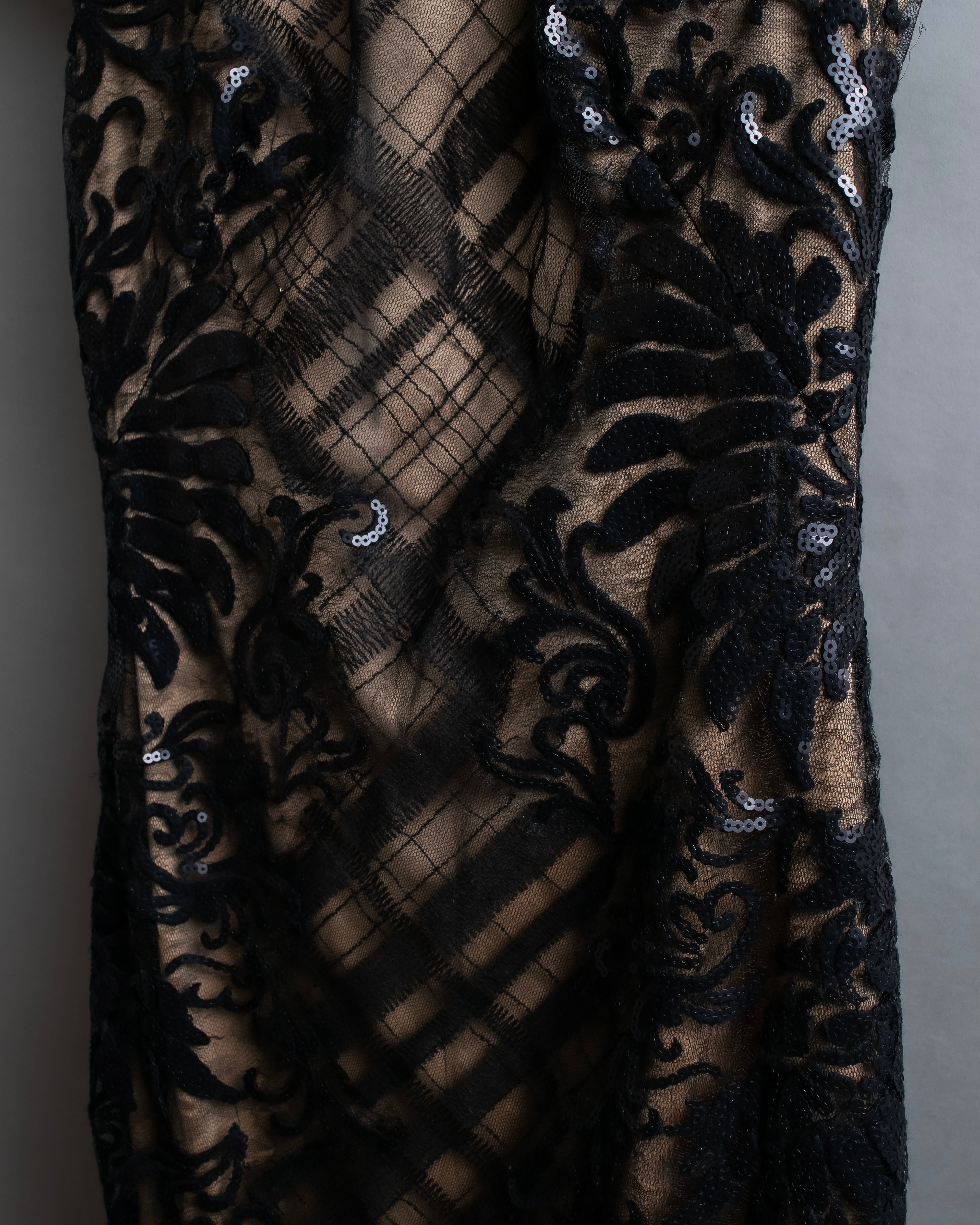 "TADASHI SHOJI" Lace docking sequin design sleeveless long dress