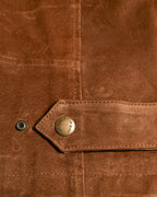 VINTAGE / Oversized Contrast Collar Suede Leather Jacket Light Brown