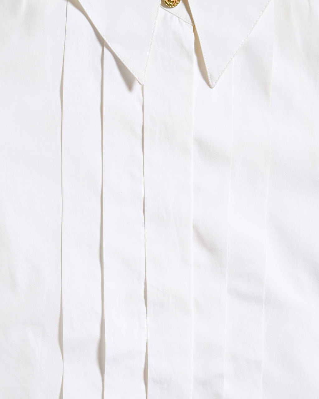CHANEL/  Front Pleats Designed Fly Front Shirt with Gold CC Button