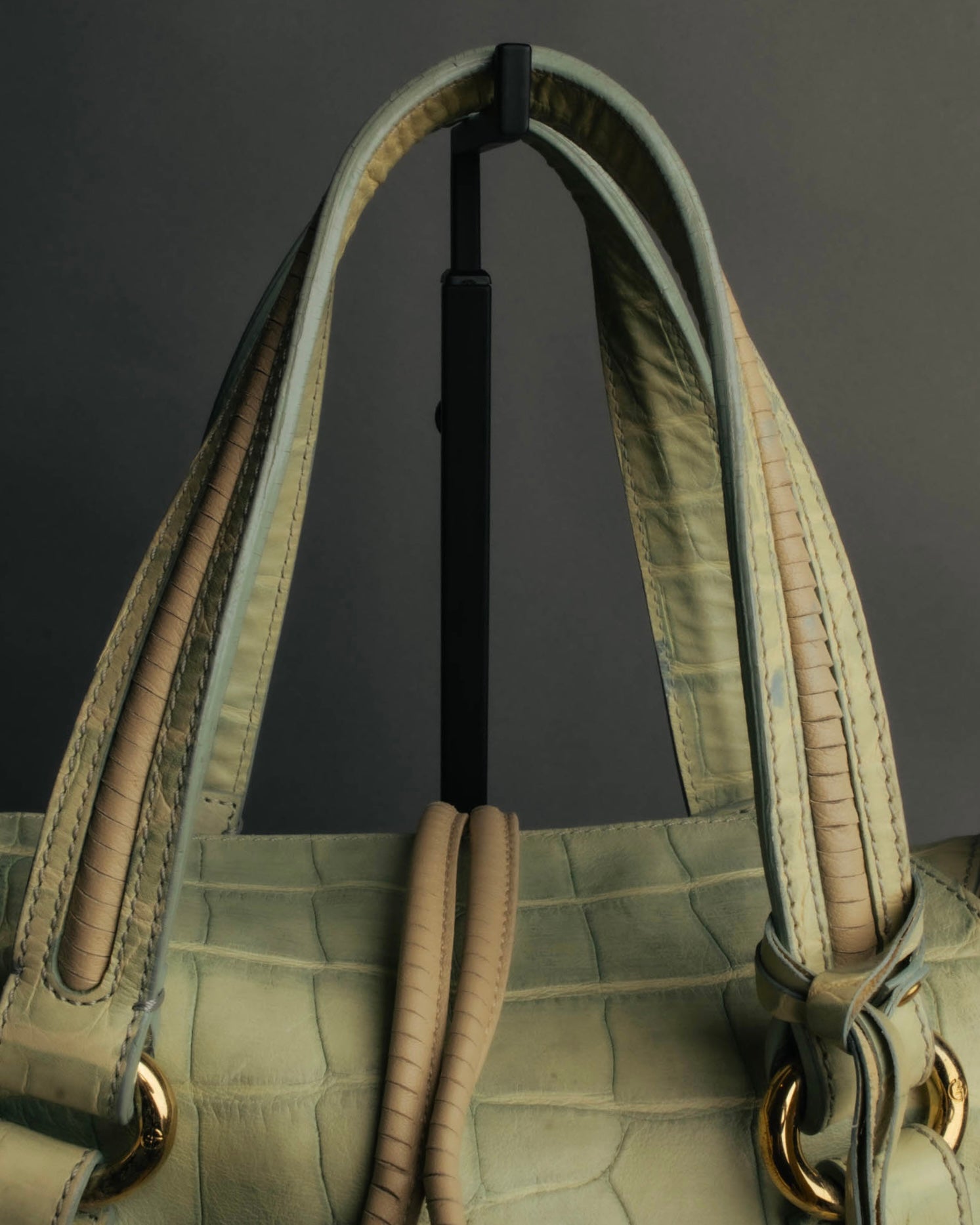 "GIORGIO ARMANI" 00's Crocodile-embossed leather tassel handbag