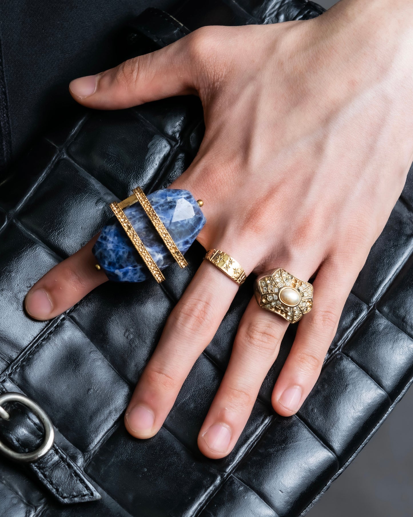 "Christian Dior" Sodalite Stone Gold Accent Ring