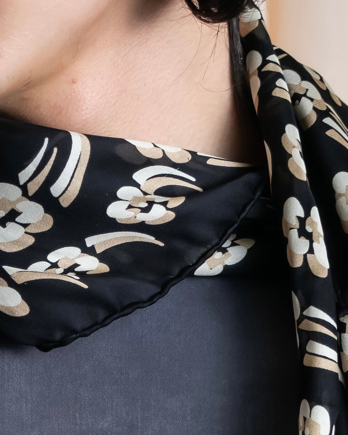 "CHANEL" Flower & cocomark blurred pattern square scarf