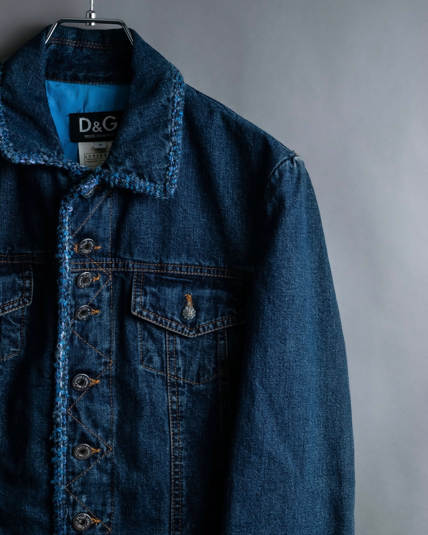 “D&G” Tweed attached bijou button denim jacket